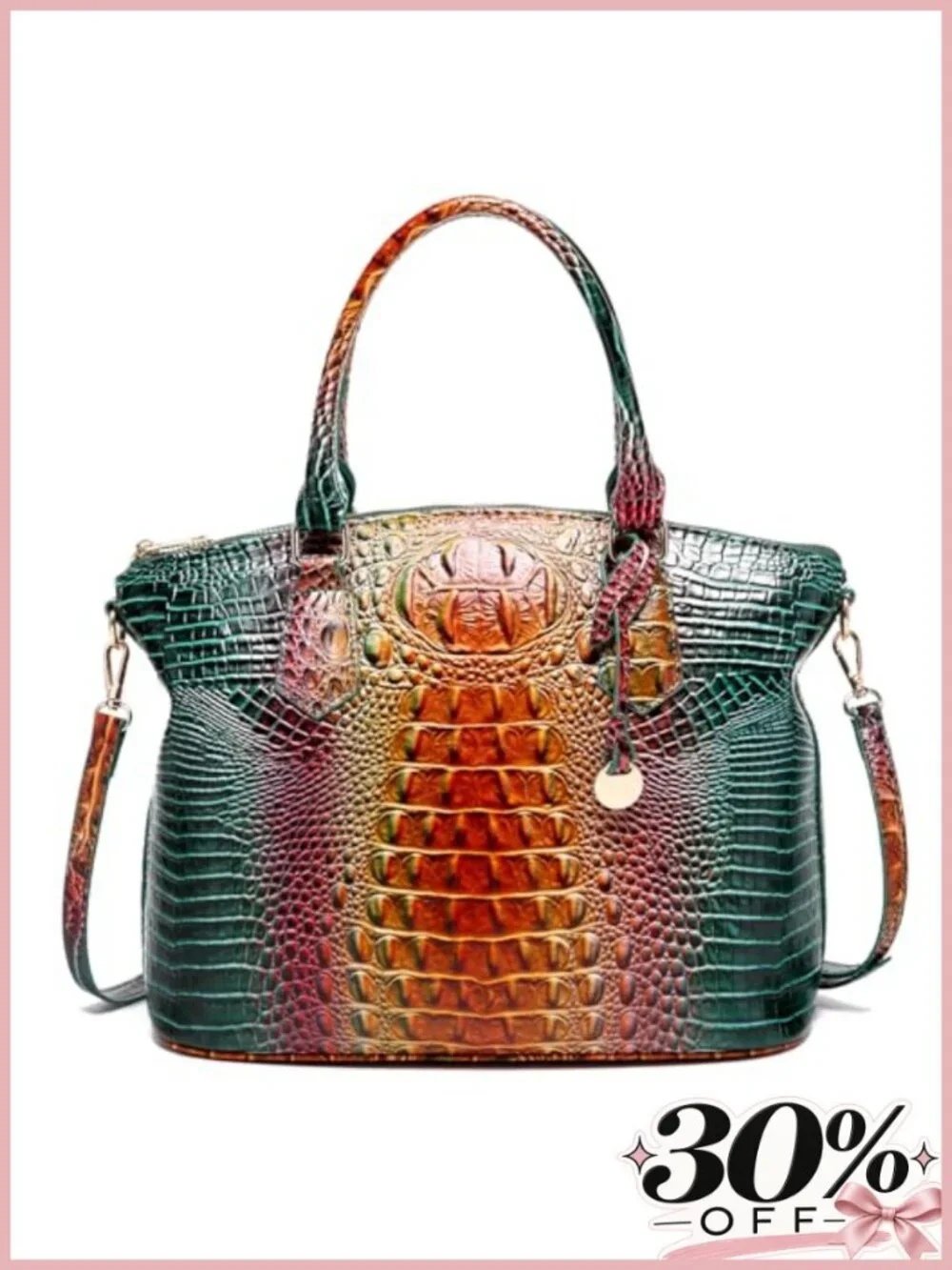 Vegan Leather Crocodile Satchel Handbag with Shoulder Strap
